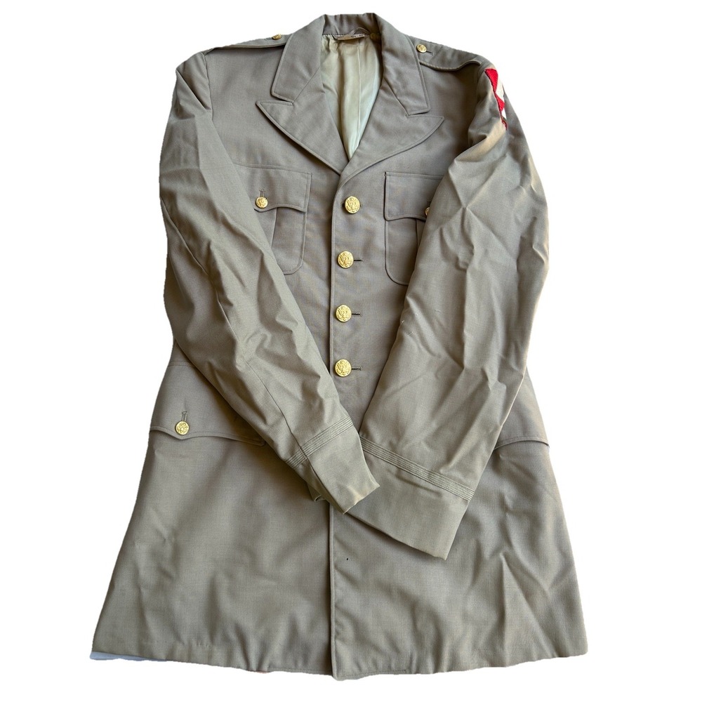 1961 US Army Khaki Dress Coat 70th Infantry M-1 Tropical Wool Sz 37XL WWII Korea